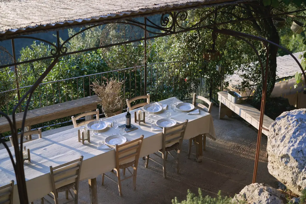 Tables laid under the vine