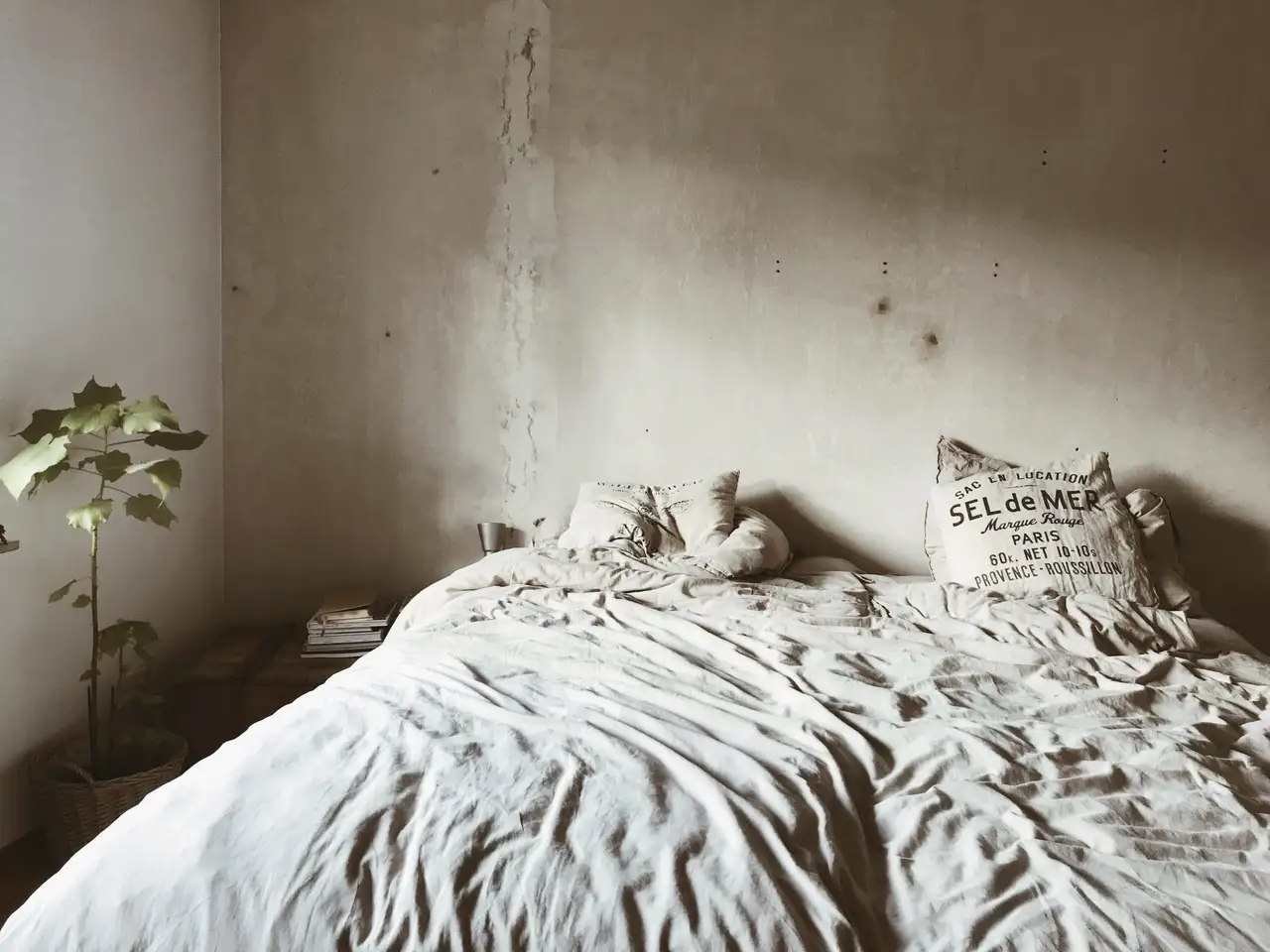 The cottage bedroom, old walls